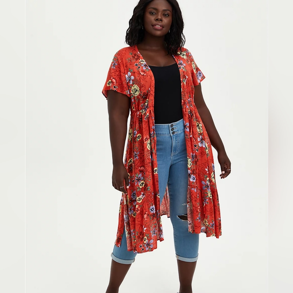 Torrid Crepe Tie Front Floral Kimono